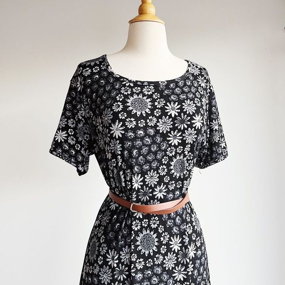 90's VINTAGE | Black Floral Dress | Best fit L - Picture 4 of 5